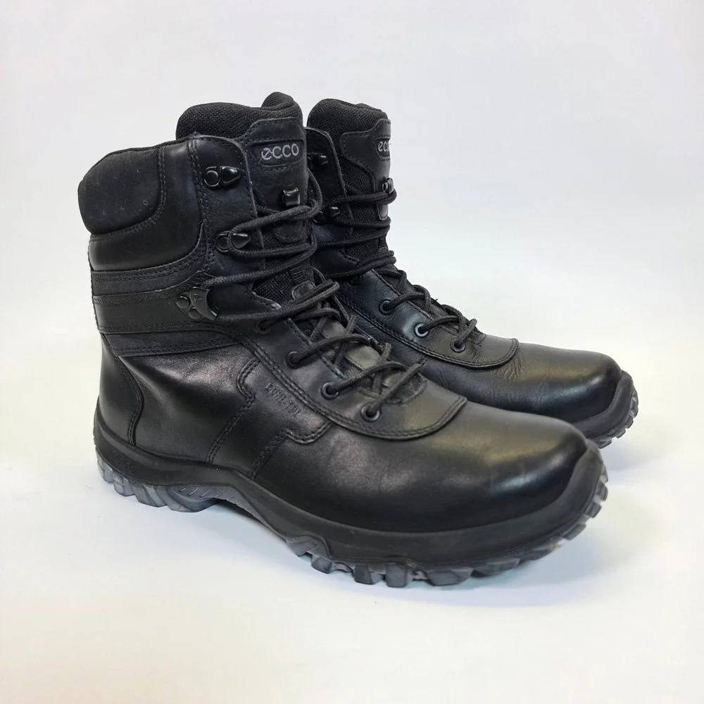 ECCO Gore-Tex Leather Boots Men's 13/13.5 Black Waterproof Hiking Vibram Combat